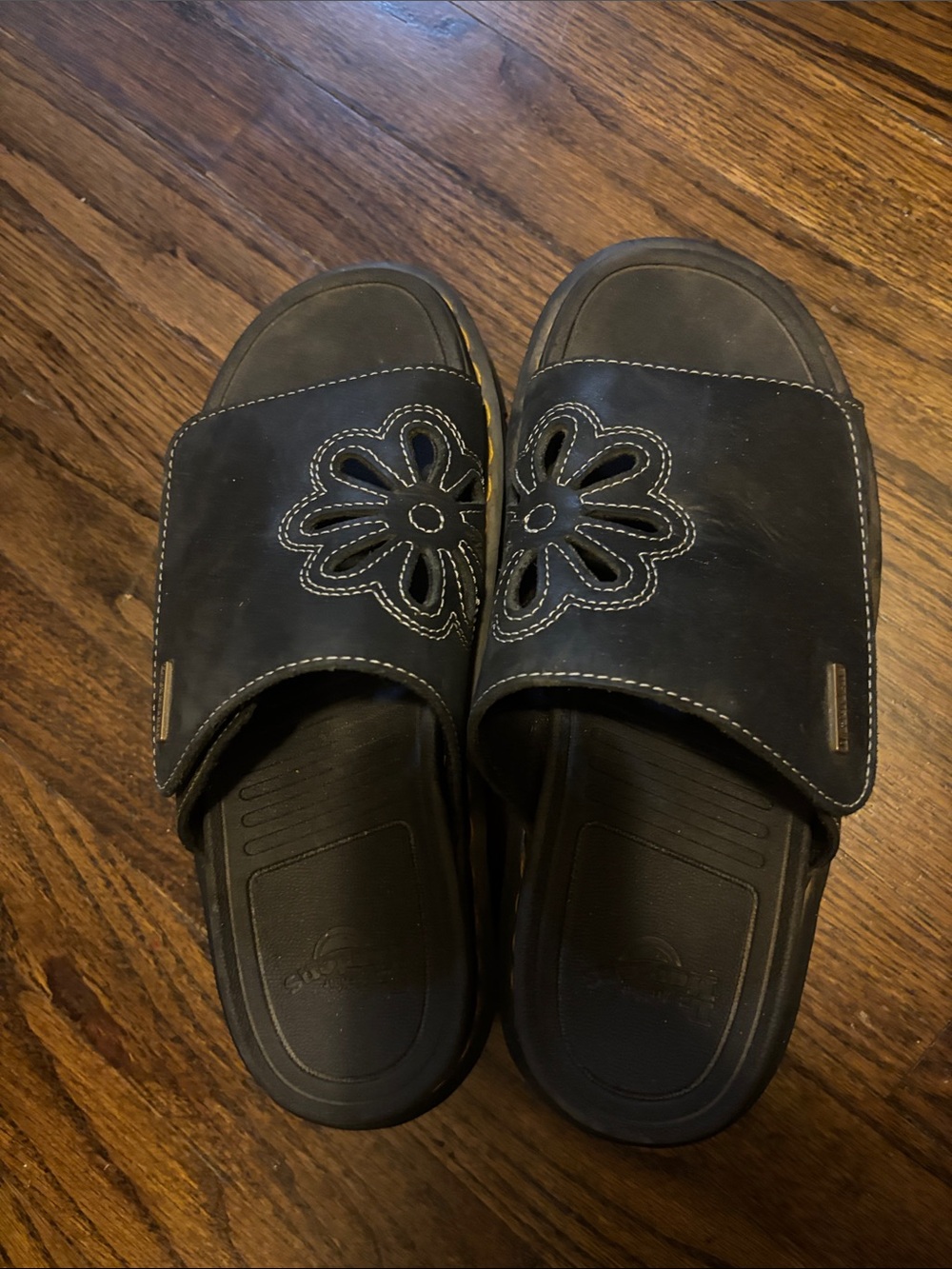 Dr. Martens Black Floral Cutout Slide Sandals - Picture 2 of 6